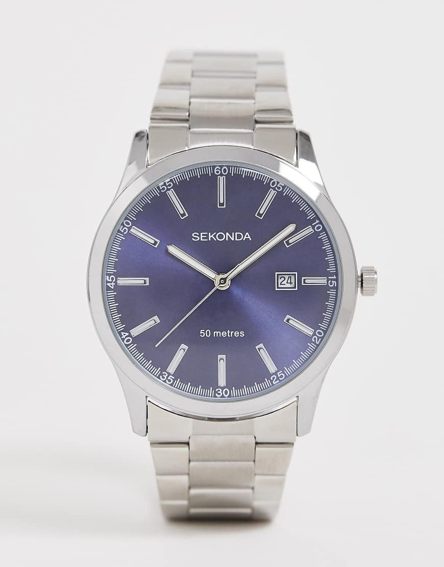 Sekonda date dial bracelet watch in silver with blue dial | ASOS