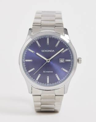 sekonda men's blue dial mesh bracelet watch