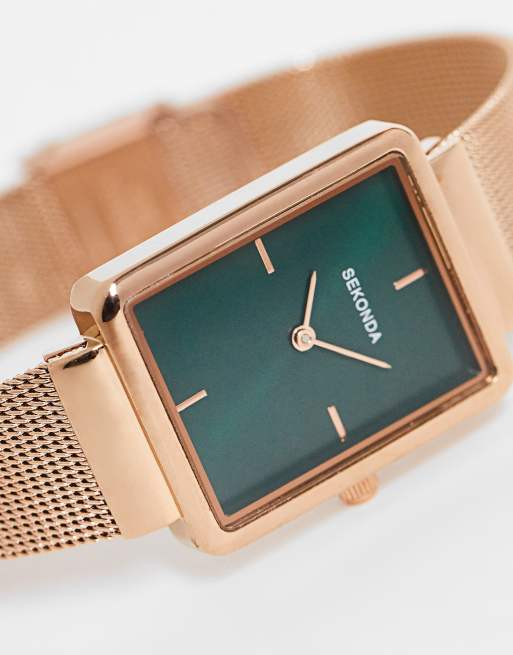 Sekonda – Eckige Damenuhr in Roségold mit grünem Zifferblatt, 4 von 4