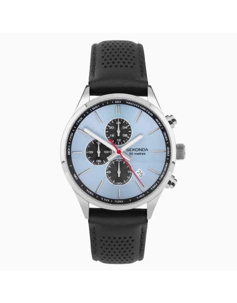 Sekonda – Endurance – Herrenuhr mit hellblauem Zifferblatt mit 47 mm Durchmesser und Lederarmband - view 1