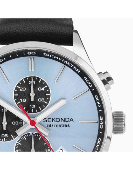 Sekonda – Endurance – Herrenuhr mit hellblauem Zifferblatt mit 47 mm Durchmesser und Lederarmband, 2 von 4