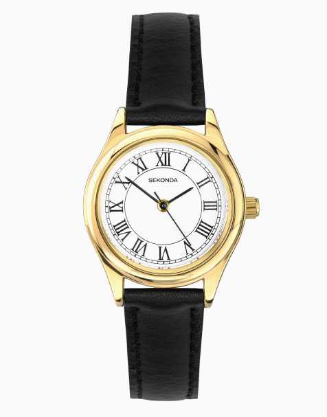 Sekonda evans 25mm round gold watch in black - view 1