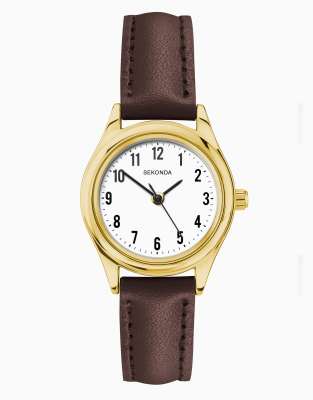 Sekonda evans 25mm round gold watch in brown - BROWN | ASOS