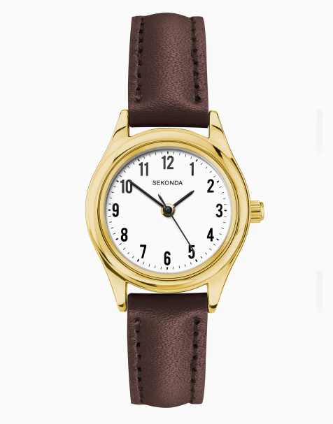 Sekonda evans 25mm round gold watch in brown - BROWN - view 1