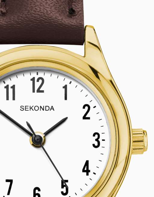 Sekonda evans 25mm round gold watch in brown - BROWN, 4 of 4