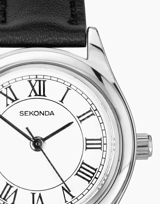 Sekonda evans 25mm round silver watch in black - BLACK, 3 of 4