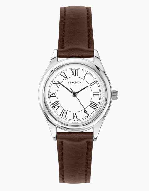 Sekonda evans 25mm round silver watch in brown - view 1