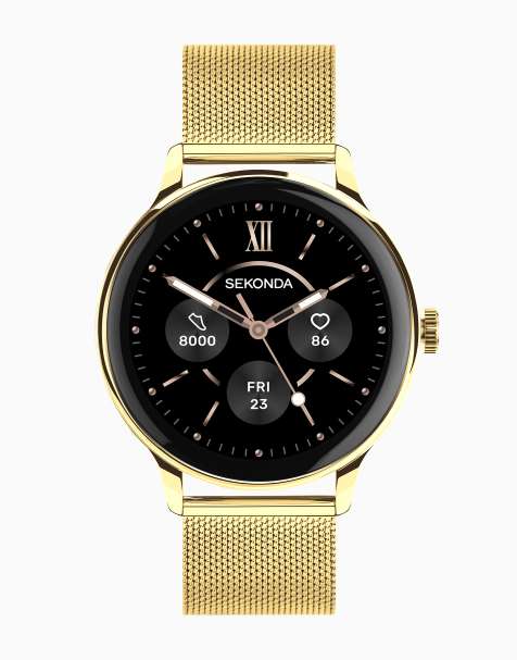 Sekonda Flex plus 42mm unisex round gold smartwatch with gold mesh strap in gold - view 1