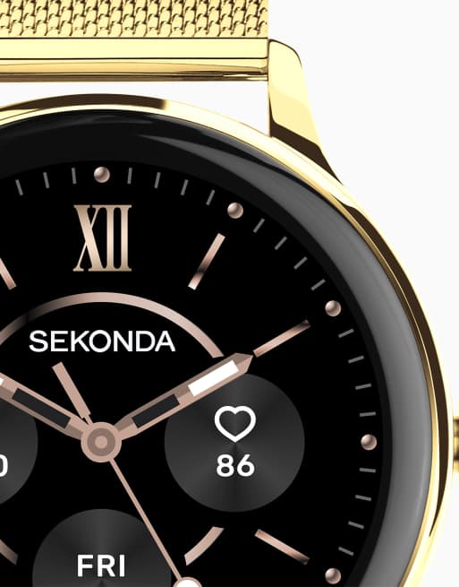 Sekonda Flex plus 42mm unisex round gold smartwatch with gold mesh strap in gold, 4 of 7