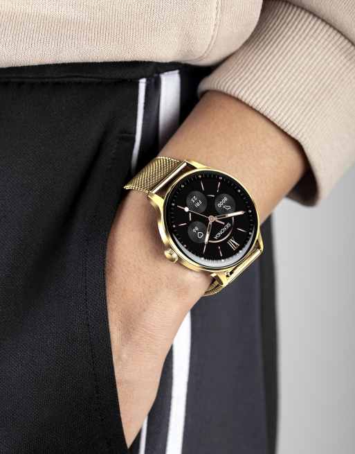Sekonda Flex plus 42mm unisex round gold smartwatch with gold mesh strap in gold, 5 of 7