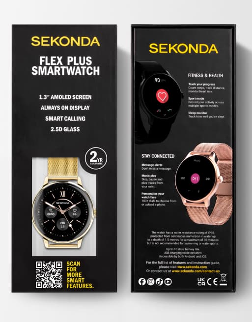 Sekonda Flex plus 42mm unisex round gold smartwatch with gold mesh strap in gold, 7 of 7