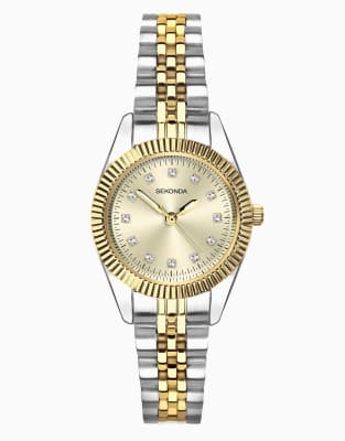 Sekonda francis 26mm round two tone watch in silver