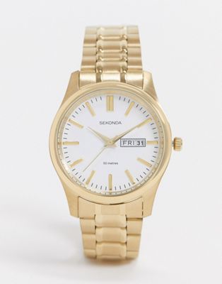 Sekonda – Goldfarbene Armbanduhr mit weißem Zifferblatt