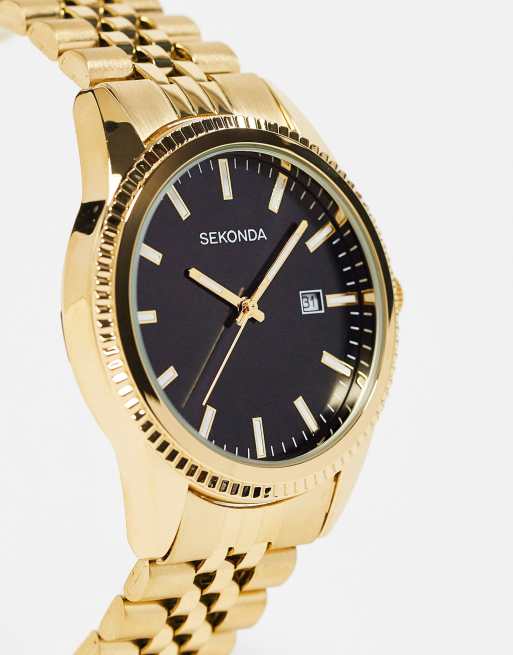 Sekonda – Guldfärgad armbandsklocka för män med svart urtavla, 2 av 4