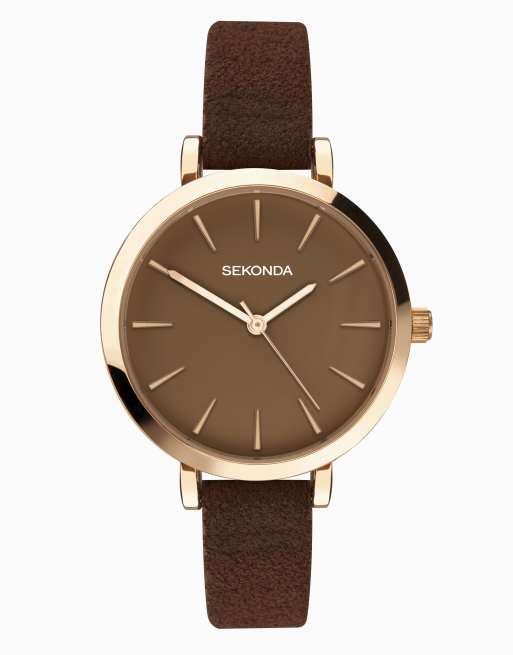 Sekonda hanne 35mm round rose gold watch in brown - BRONZE