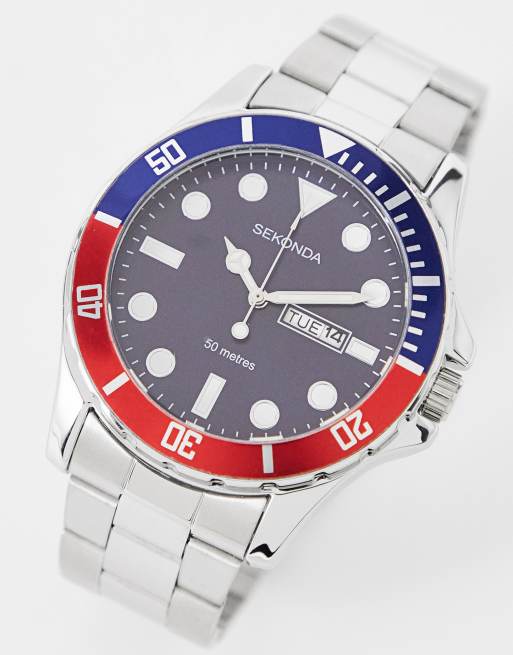 Sekonda - Heren armbandhorloge met blauwe wijzerplaat in zilver
