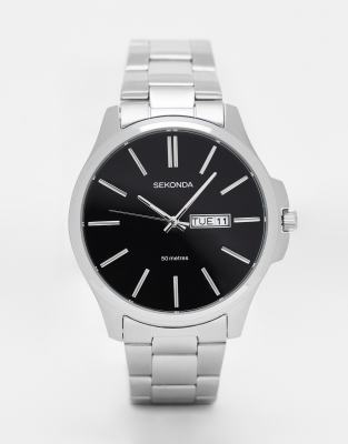 Sekonda – Herrenarmbanduhr in dunklem Silber mit schwarzem Zifferblatt