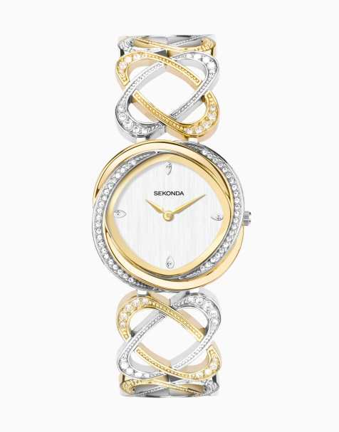 Sekonda – Hidden Hearts – Damenuhr mit silberfarbenem Zifferblatt mit 30 mm Durchmesser und legiertem Armband mit halbem Armreif-Design - view 1
