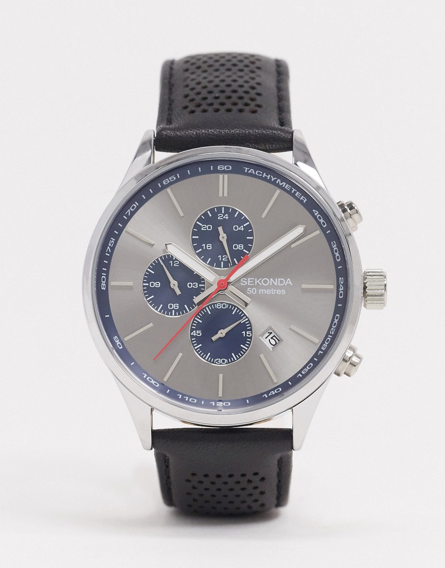 Sekonda - Horloge met leren bandje in zwart met zilveren horlogekast