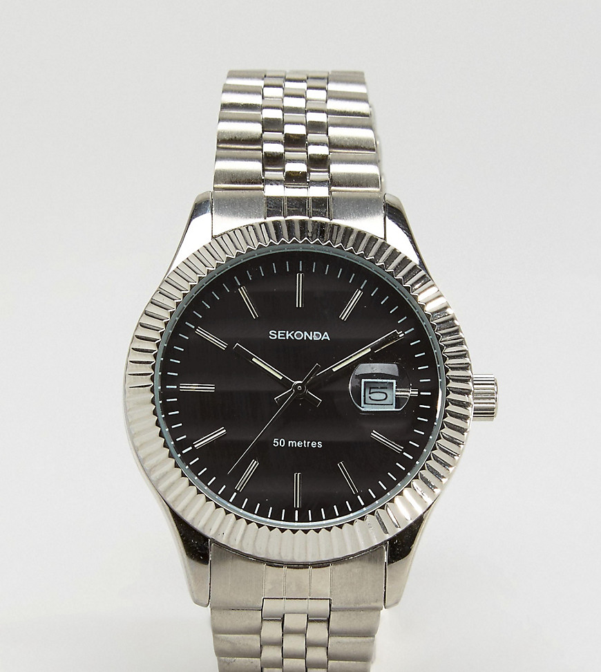 Sekonda - Horloge met zilveren armband en zwarte wijzerplaat exclusief voor ASOS