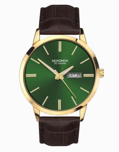 Sekonda jackson 40mm round gold watch in green - DGREEN - view 1
