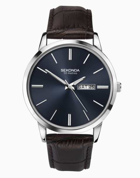 Sekonda jackson 40mm round silver watch in blue - MBLUE - view 1