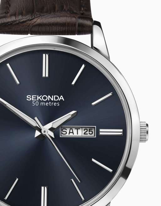 Sekonda jackson 40mm round silver watch in blue - MBLUE, 4 of 4