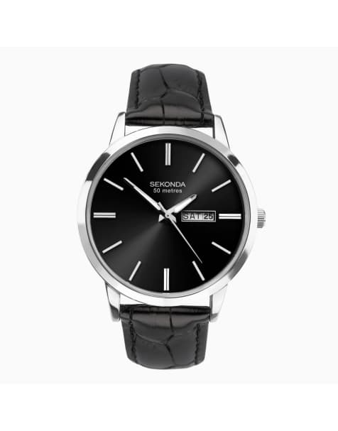 Sekonda – Jackson – Herrenuhr mit schwarzem Zifferblatt mit 43 mm Durchmesser und Lederarmband - view 1