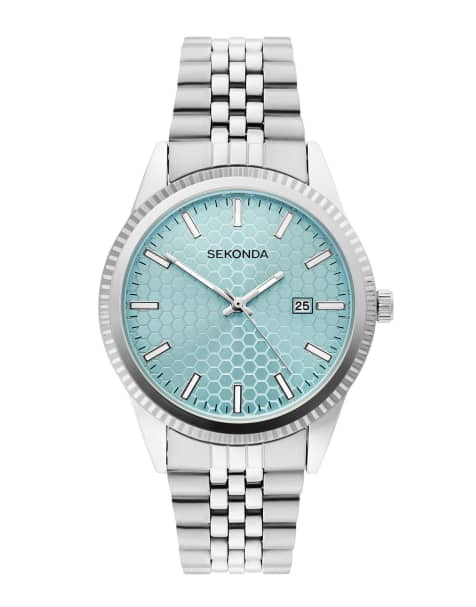 Sekonda King 40mm mens round silver analogue watch with silver bracelet in silver - view 1