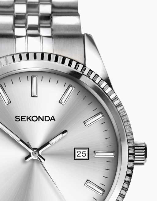 Sekonda king 40mm round silver watch in silver, 4 of 4
