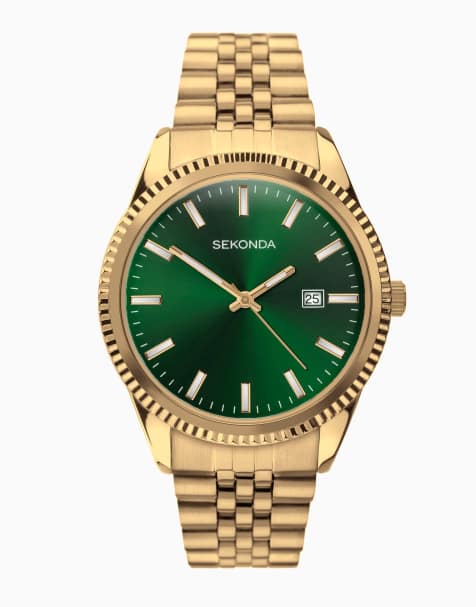 Sekonda - King - Orologio a lancette da uomo da 40 mm con cassa rotonda in lega dorata, cinturino in acciaio inossidabile dorato e quadrante verde - view 1