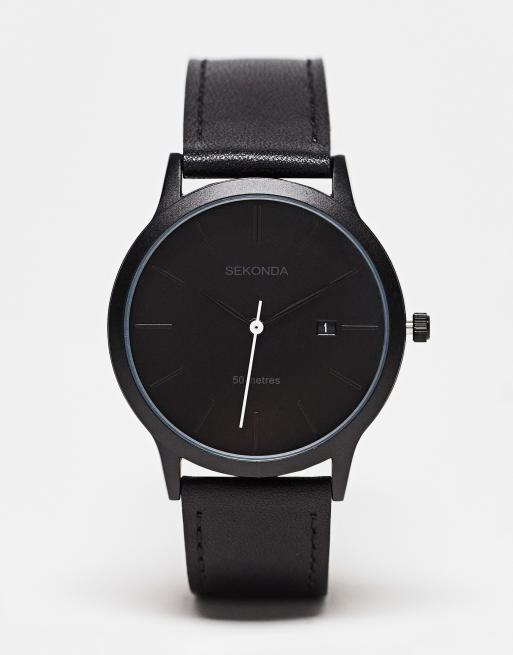 Sekonda leather strap watch in black | ASOS