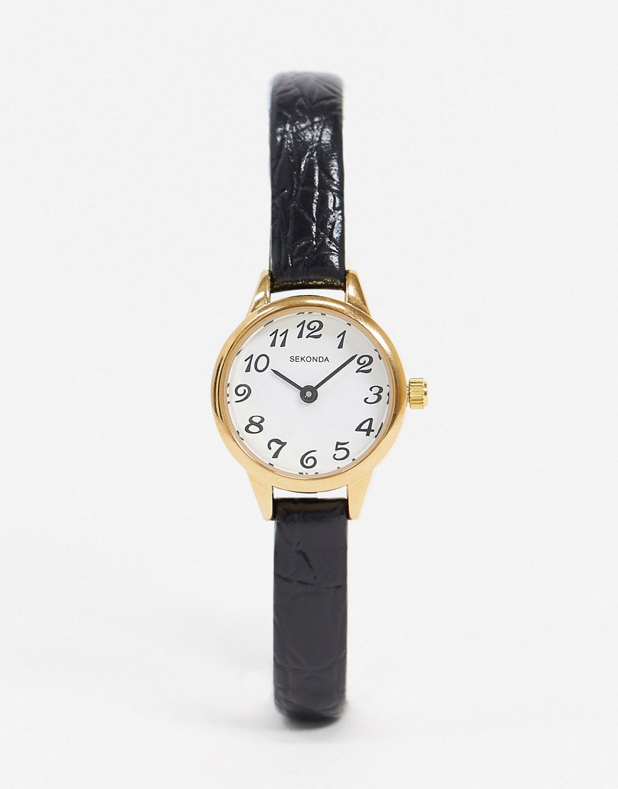 Sekonda leather watch in black 22mm