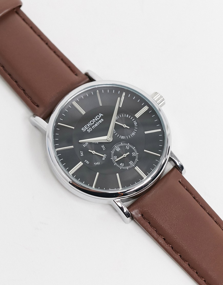 Sekonda leather watch in brown exclusive to Asos