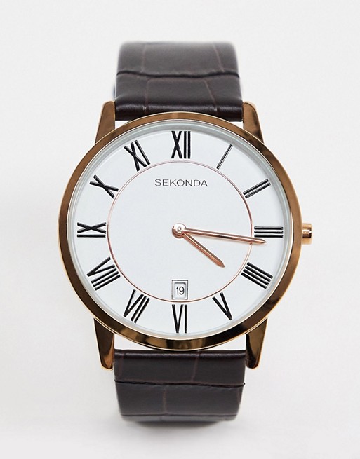 Sekonda leather watch in brown with white dial