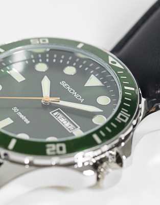 Sekonda - Leren horloge voor heren met groene wijzerplaat | ASOS