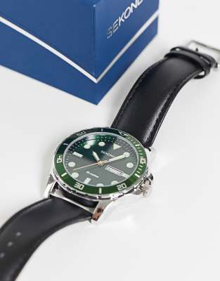 Sekonda - Leren horloge voor heren met groene wijzerplaat | ASOS