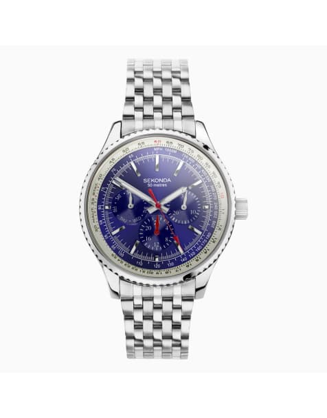Sekonda – Maverick – Herrenuhr mit blauem Zifferblatt mit 45 mm Durchmesser und Edelstahlarmband - view 1