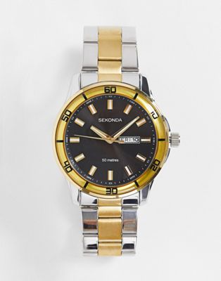 Sekonda – Mehrfarbige Unisex-Armbanduhr aus Metallmix mit schwarzem Zifferblatt