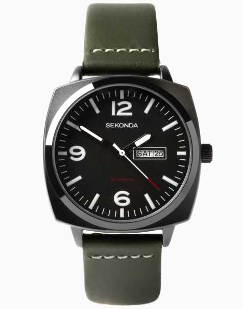 Sekonda - Mens Airborne - Orologio con quadrante nero da 43mm con parte superiore del cinturino in pelle - view 1