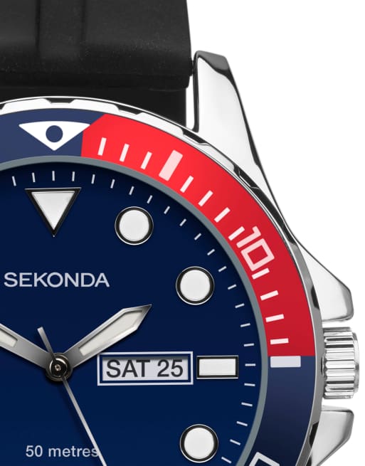 Sekonda - Mens Balearic - Orologio con quadrante blu da 46mm con cinturino in gomma, 2 di 4