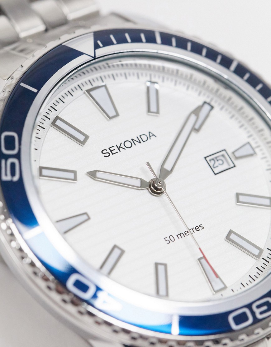 Sekonda men's bracelet watch in stainless with blue case-Silver