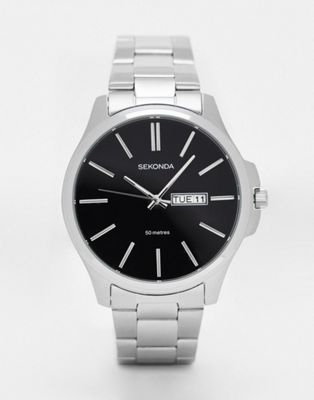 Sekonda Mens Bracelet Watch with Black Dial in Dark Silver - ASOS Price Checker