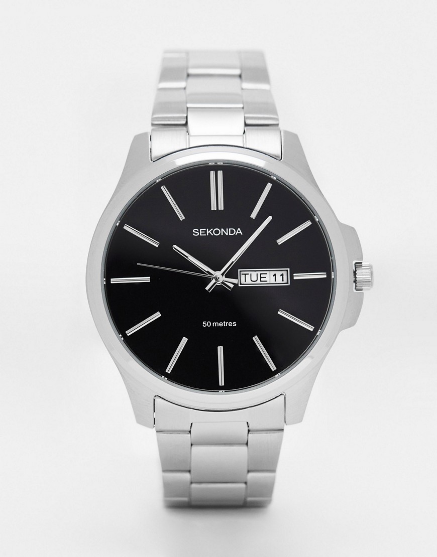 Sekonda Mens Bracelet Watch with Black Dial in Dark Silver