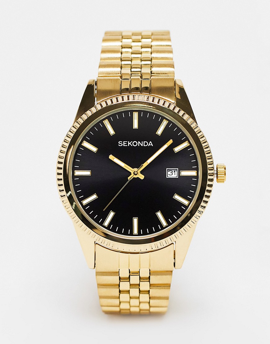 Sekonda Mens Bracelet Watch with Black Dial in Gold