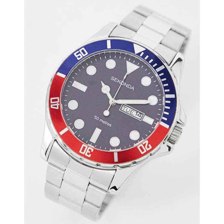 Sekonda men s bracelet watch with blue dial in silver ASOS