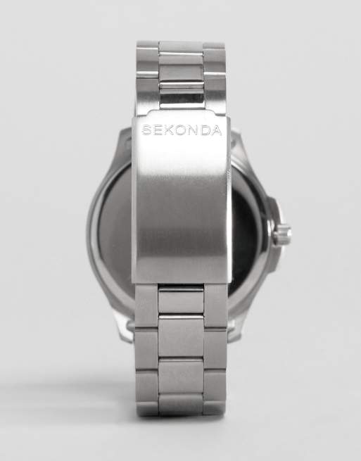 Sekonda Mens Jones 41mm Analogue Watch with Silver Stainless Steel Round Case, Silver Stainless Steel Bracelet and Black Dial, 4 of 4