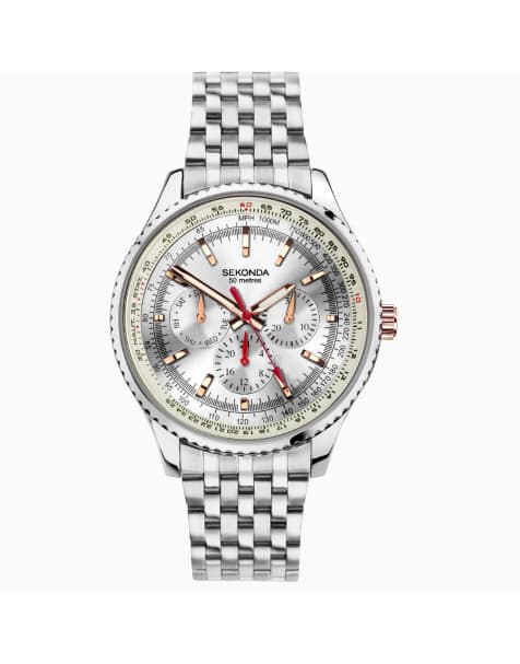 Sekonda - Mens Maverick - Orologio con quadrante in argento da 45mm con bracciale in acciaio inossidabile - view 1