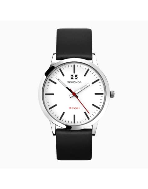 Sekonda - Mens Nordic - Orologio con quadrante bianco da 42mm con parte superiore del cinturino in pelle - view 1