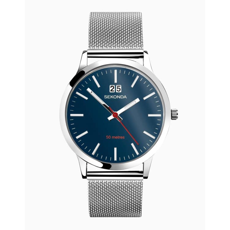 Sekonda Sport Midnight Orologio Uomo Al Quarzo - Cassa 44mm, Quadrante Blu, Giorno/Data, Cinturino In Acciaio, Impermeabile 50m